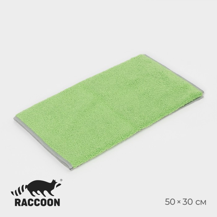 Тряпка для пола Raccoon, 250 г/м?, 50?30 см, микрофибра, с оверлоком, 1 шт, цвет зеленый