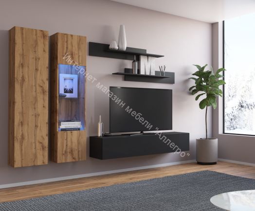 Шкаф навесной Point тип-41 Чёрный глянец/Чёрный матовый