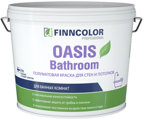 Краска для Ванной Finncolor Oasis Bathroom 2.7л Белая, Влагостойкая, Моющаяся, Водно-Дисперсионная / Финнколор Оазис Бафрум.