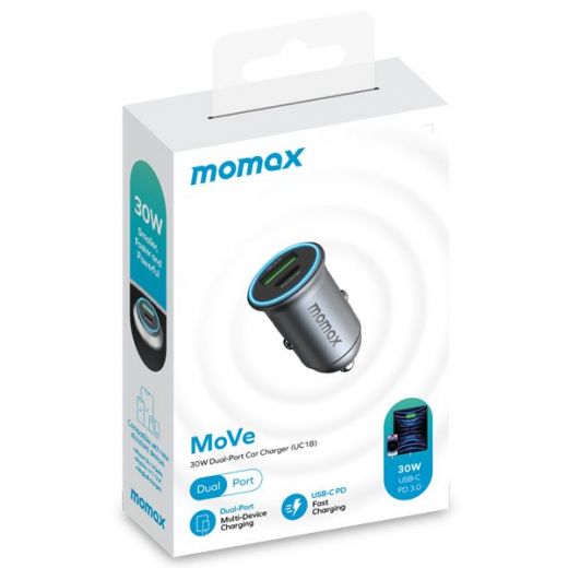 Автомобильное зарядное устройство Momax Mini UC18 MoVe USB-A + Type-C/PD 3.0/QC 3.0/30W