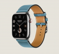 Часы Apple Watch Hermès Series 10 GPS + Cellular 46mm Silver Titanium Case with Bleu Jean Swift Leather Single Tour