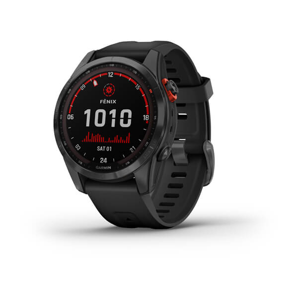 Умные часы Garmin FENIX 7S Solar серый с черным силиконовым ремешком