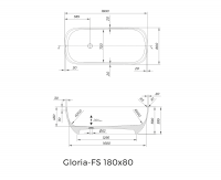 Отдельностоящая ванна Kolpa San Gloria FS (Глория ФС) 180x80 схема 2