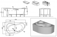 Гидромассажная акриловая ванна Kolpa San Lulu 100 R 170x100 схема 2