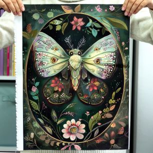 Саржа - Ткань купон -  на темном "Сумеречный сад" 33*50 см. limit