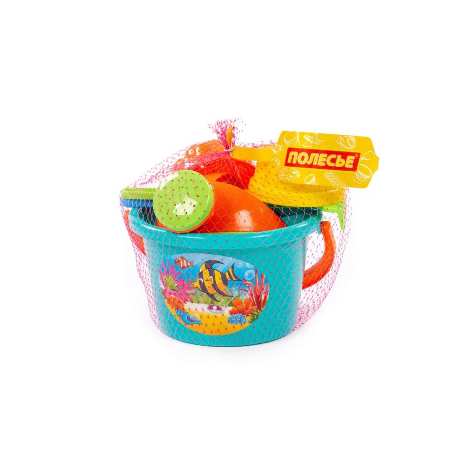 Набор №205: ведро среднее, лопатка, грабельки, 2 формочки, лейка малая №4