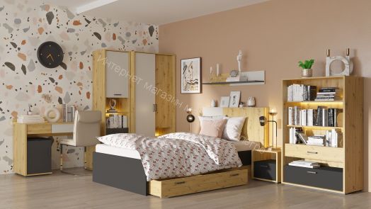 Тумба прикроватная KUBO Артизан/Чёрный/Серый