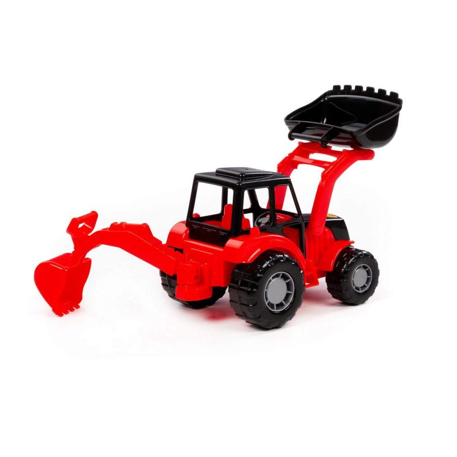 "Мастер", трактор-экскаватор (красно-чёрный) (в сеточке)