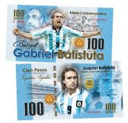 100 PESOS (песо) - Аргентина. Габриэль Батистута (Gabriel Omar Batistuta). Памятная банкнота. UNC Oz Msh