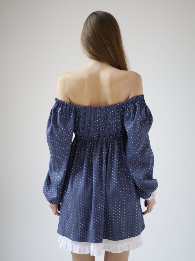 Платье Babydoll джинс в горошек