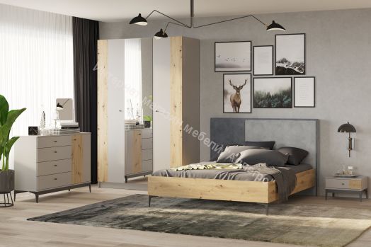 Кровать 160х200 НОРДИК Холодный серый/Дуб Артизан