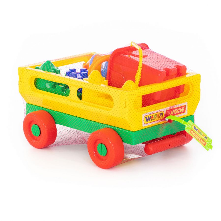 Набор №493: тележка с ручкой №2, ведро-крепость большое, совок №8, грабельки №8, формочки 4 шт, лейка №8