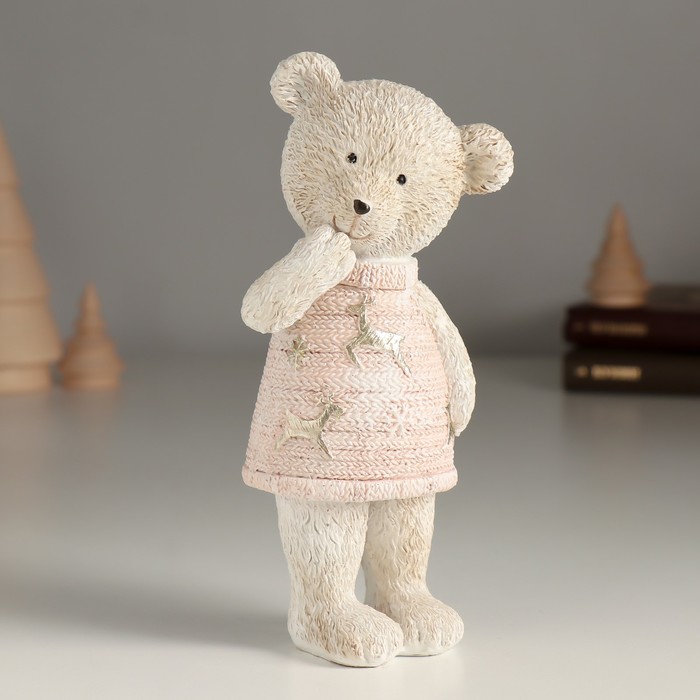 Сувенир полистоун "Удивленный мишка в розовом свитере"