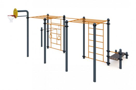 Спортивный комплекс с турниками. рукоходами, баскетбольной стойкой, брусьями W-06-009