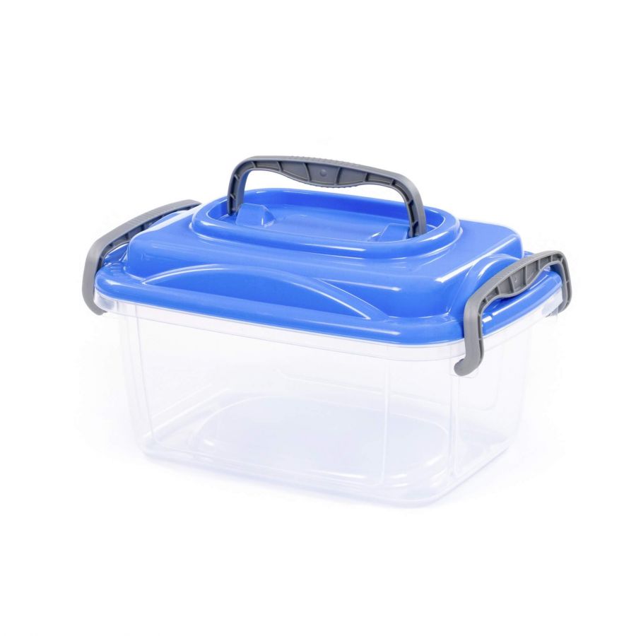 Контейнер №54 с крышкой, 285х195х155 мм, 3,6 литра (корпус прозрачный, крышка синяя)