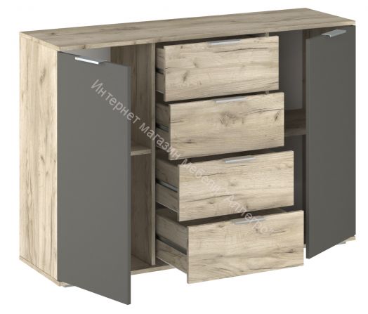 Комод 1300 ВЕНЕЦИЯ Дуб серый Крафт/Серый графит