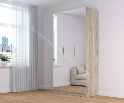 Шкаф трёхдверный 3-и зеркальные дверцы ВЕНЕЦИЯ Дуб серый Крафт/Серый графит