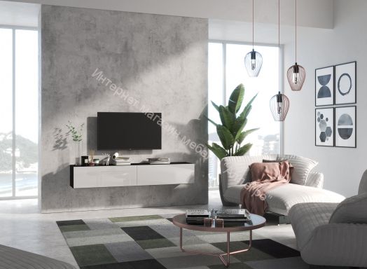 Тумба ТВ 180 SOMERO Чёрный/Белый глянец