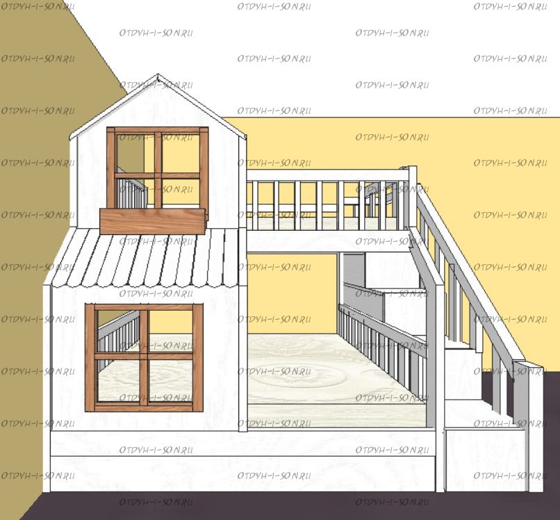 Кровать двухъярусная Домик Теремок, Массив