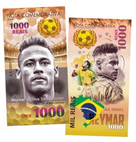 1000 Reais (реалов) Бразилия — Неймар. Легенды футбола (Neymar da Silva Santos Júnior. Brasil). Памятная банкнота. Msh Oz