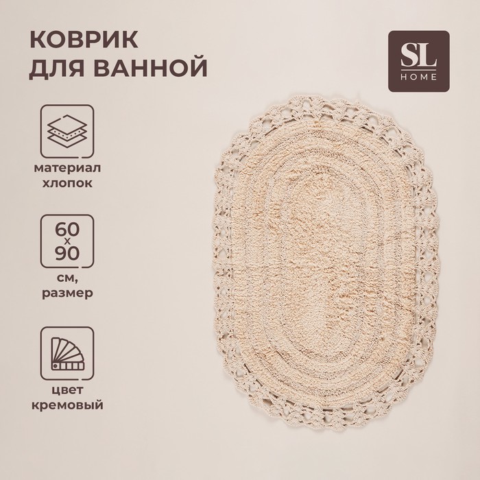 Ковер для ванны SL Home, хлопок, 60?90 см, цвет белый