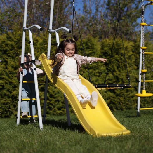 Дополнительный комплект с горкой к дачному комплексу  *только для высоты балки качелей 2050 мм. (цепные качели) (желтый/серый)