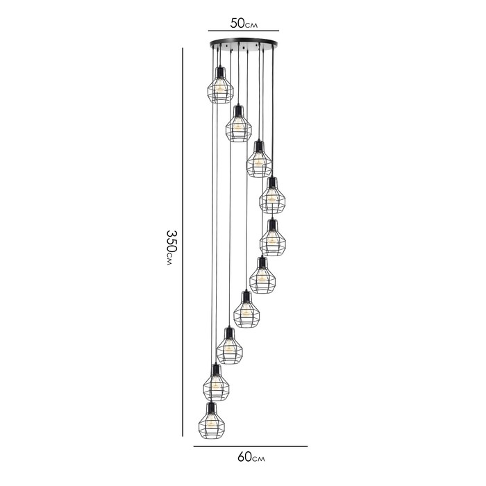 Светильник-каскад "Ортико" 10хЕ27 40Вт черный 60х60х350 см