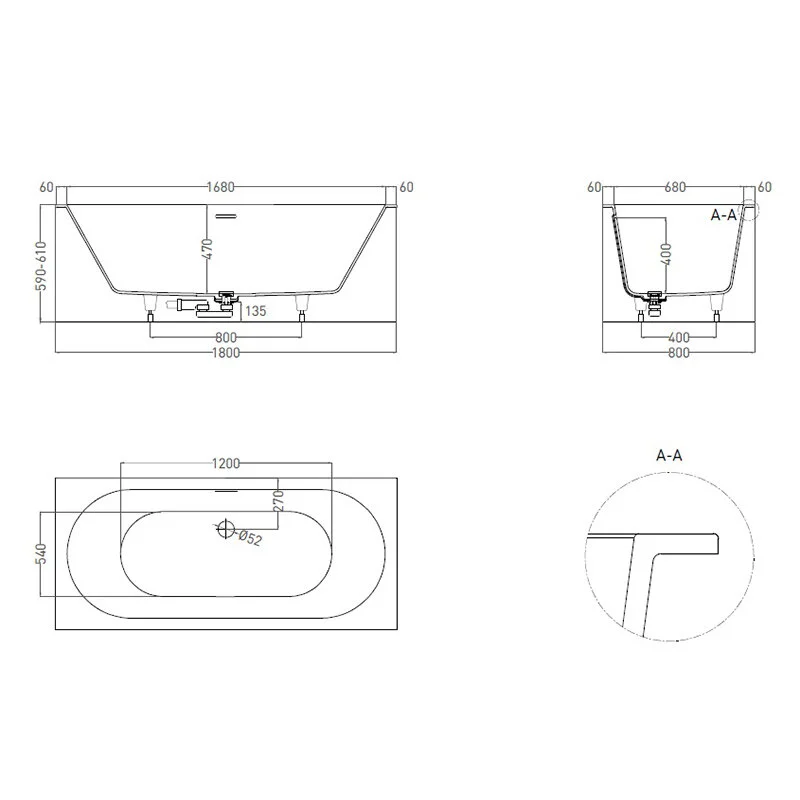 Ванна встраиваемая Salini ORNELLA AXIS KIT 180x80 103511G схема 9