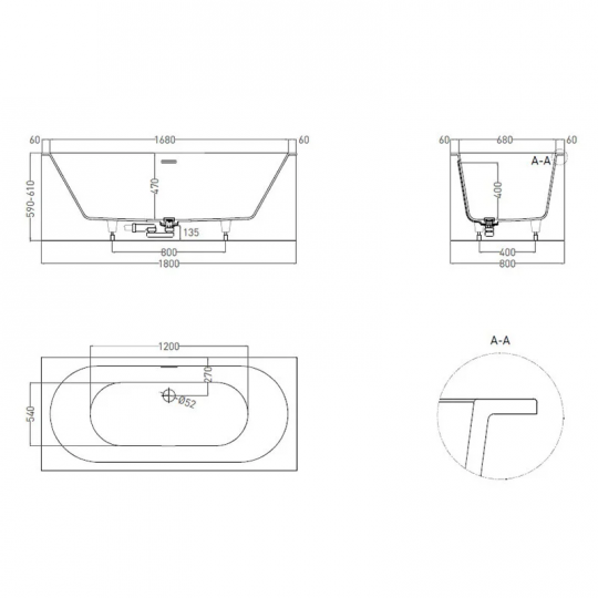 Ванна встраиваемая Salini ORNELLA AXIS KIT 180x80 103511G схема 9