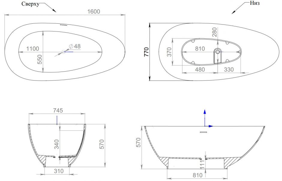 Ванна из искусственного камня Salini Paola 160x77 101511G ФОТО