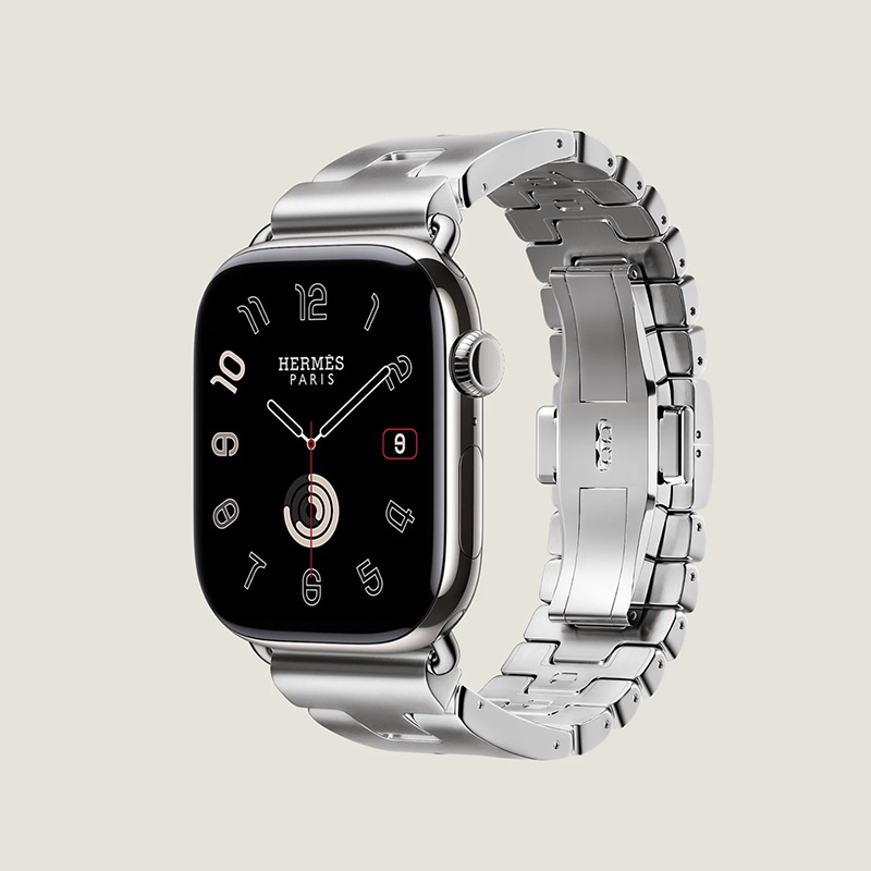 Часы Apple Watch Hermès Series 10 GPS + Cellular 46mm Silver Titanium Case with Stainless Steel Satiné Grand H (Размер L)