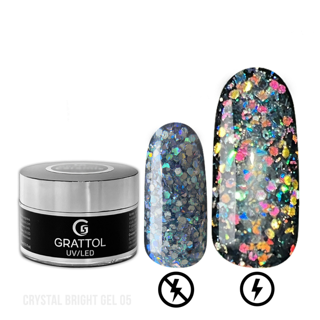 Гель с светоотражающим крупным глиттером Crystal Bright 05 15мл