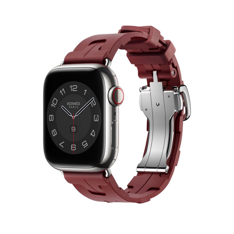 Часы Apple Watch Hermès Series 10 GPS + Cellular 42mm Silver Titanium Case with Rouge H Kilim Single Tour Deployment Buckle