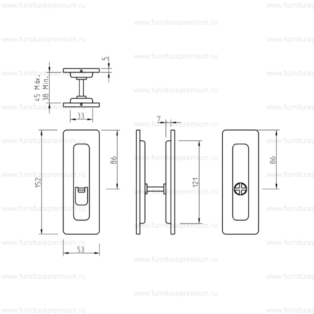 Ручка Tupai 4181 5S WC для раздвижных дверей
