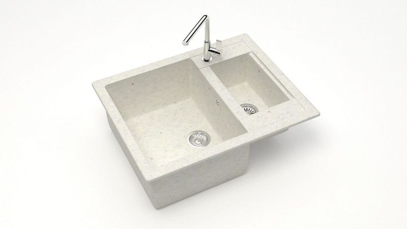 Мойка для кухни полторы чаши каменная 60,5x49 см SANTEGRO SZ019-605/Q7 белый матовый