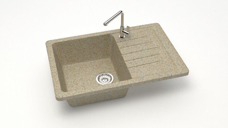 Мойка для кухни с крылом каменная 74x49 см SANTEGRO SZ016-740/Q5 бежевый матовый