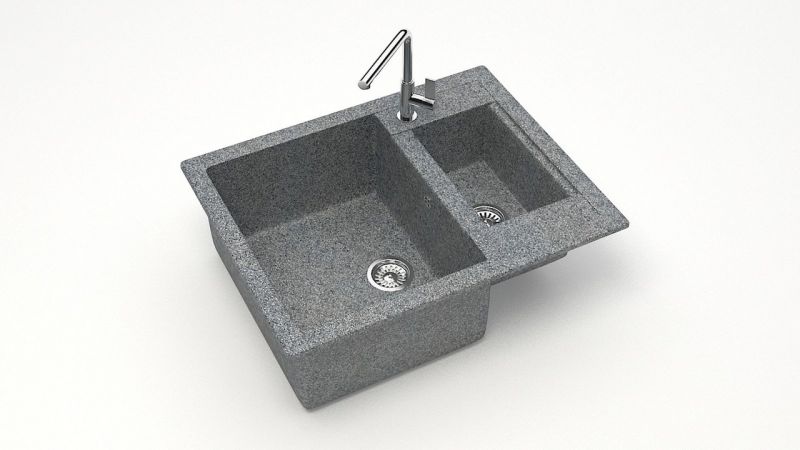 Мойка для кухни полторы чаши каменная 60,5x49 см SANTEGRO SZ019-605/Q8 серый матовый