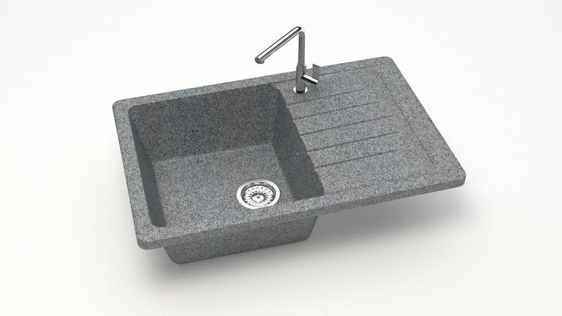 Мойка для кухни с крылом каменная 74x49 см SANTEGRO SZ016-740/Q8 серый матовый