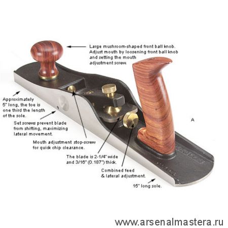 Рубанок Veritas Low-Angle Jack Plane А2 381 мм / 57 мм / 12 град 05P34.01 М00003023