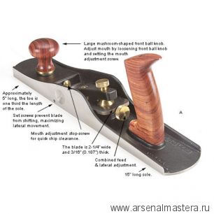 Рубанок Veritas Low-Angle Jack Plane А2 381 мм / 57 мм / 12 град 05P34.01 М00003023