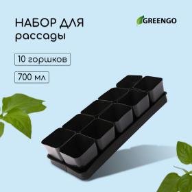 Набор для рассады: стаканы по 700 мл (10 шт.), поддон 44 ? 18 см, чёрный, Greengo