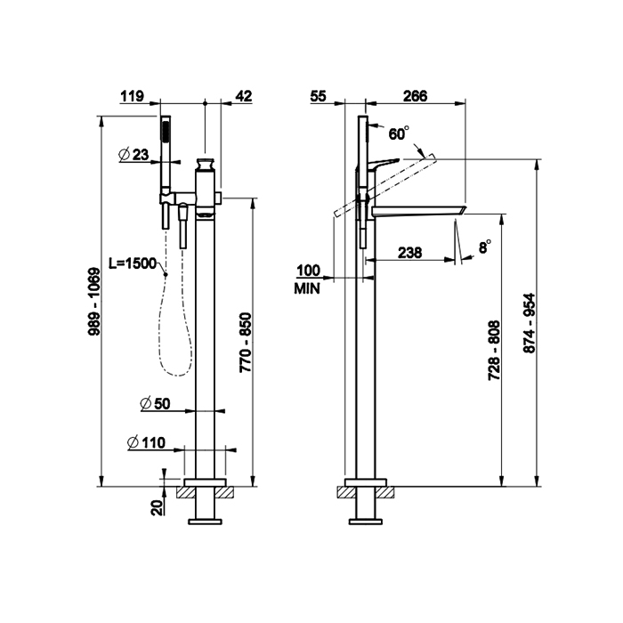 Смеситель для ванны Gessi Ventaglio 72028 схема 4