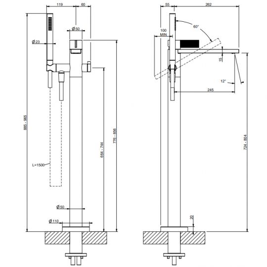 Смеситель для ванны Gessi Inverso 73528 схема 12