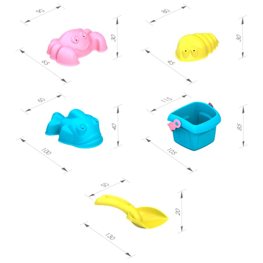 Набор №2 "Лето" ШКОДА (ведро мал+совок мал+3 форм.) (в сетке)