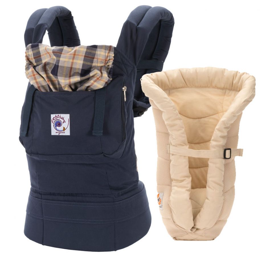 Комплект эргорюкзак+вставка Bundle of Joy Ergobaby Carrier Organic Highland Navy Plaid +Infant Insert Heart2Heart