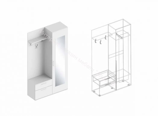 Прихожая (правое исполнение) 1150х2100х400 Белый лофт