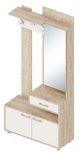 Вешалка с зеркалом "Граф" (правое исполнение) Перламутр/Дуб баррик