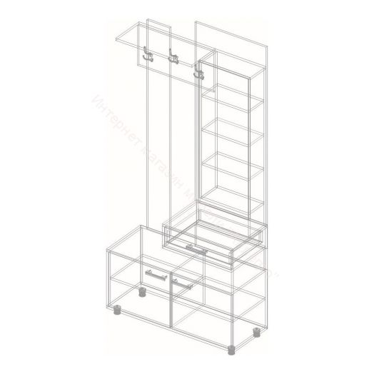 Вешалка с зеркалом "Граф" (правое исполнение) Перламутр/Дуб баррик