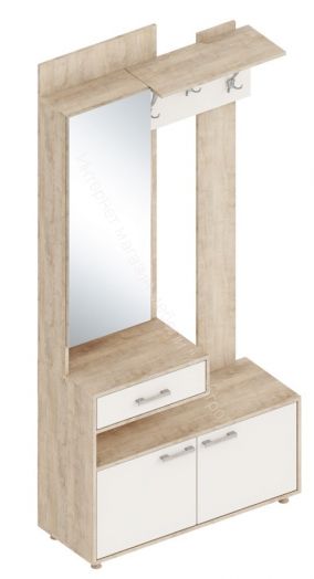 Вешалка с зеркалом "Граф" (левое исполнение) Перламутр/Дуб баррик