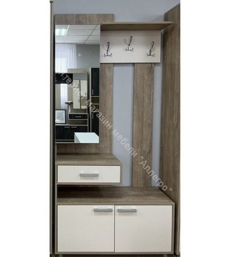 Вешалка с зеркалом "Граф" (левое исполнение) Перламутр/Дуб баррик